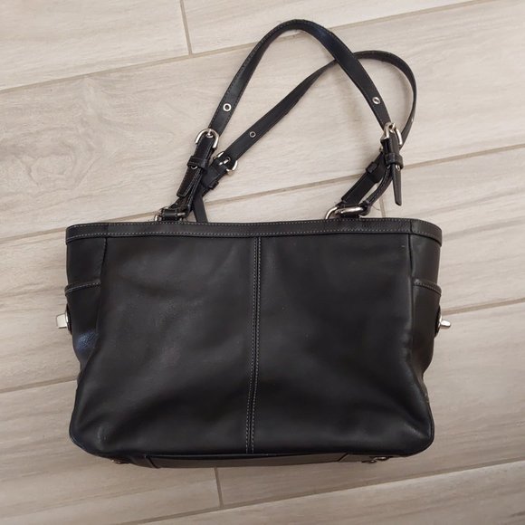 Coach GALLERY F13759 Black Leather Double Handle Satchel Handbag.  Size … - Picture 13 of 14